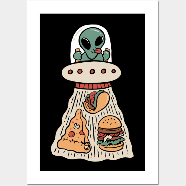 Alien Foodie Invasion Wall Art by quilimo